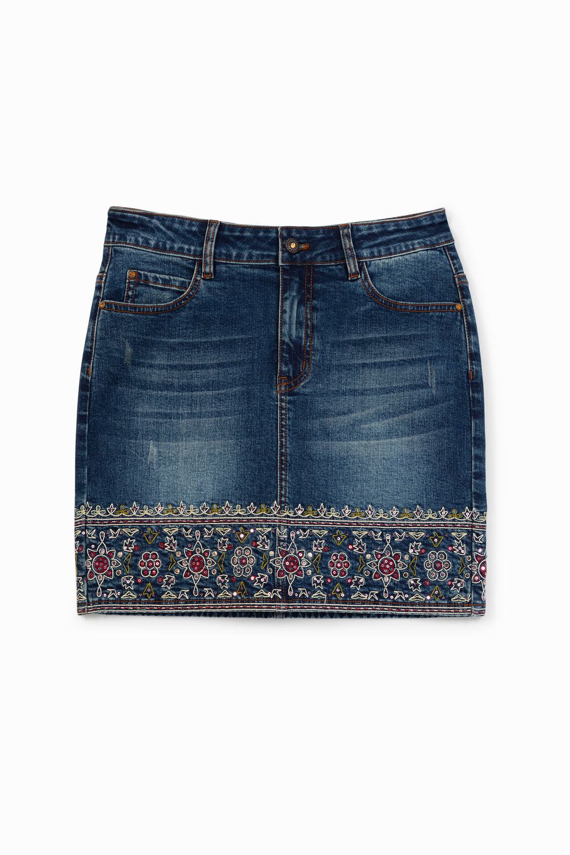 Jeans Minirock Mit Stickereien Desigual Com