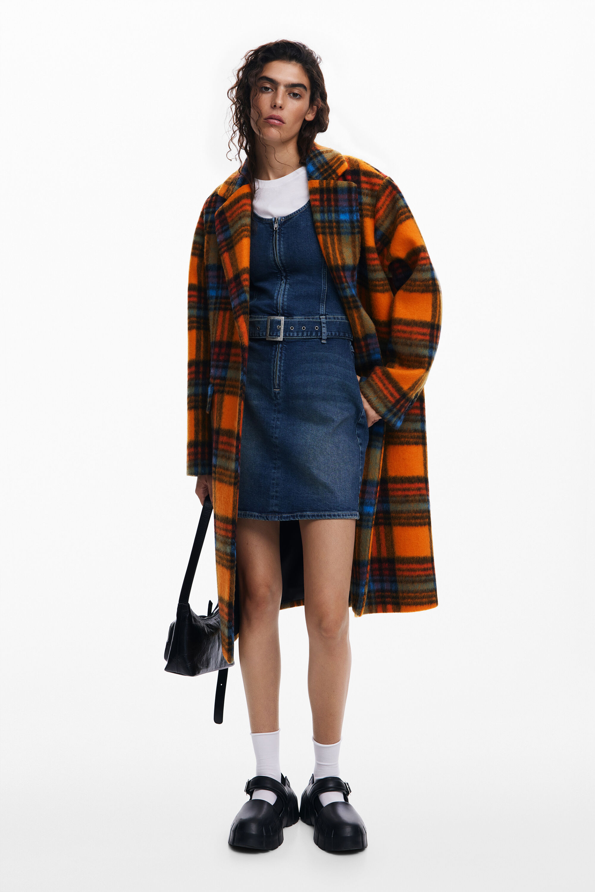 Checkered long jacket store