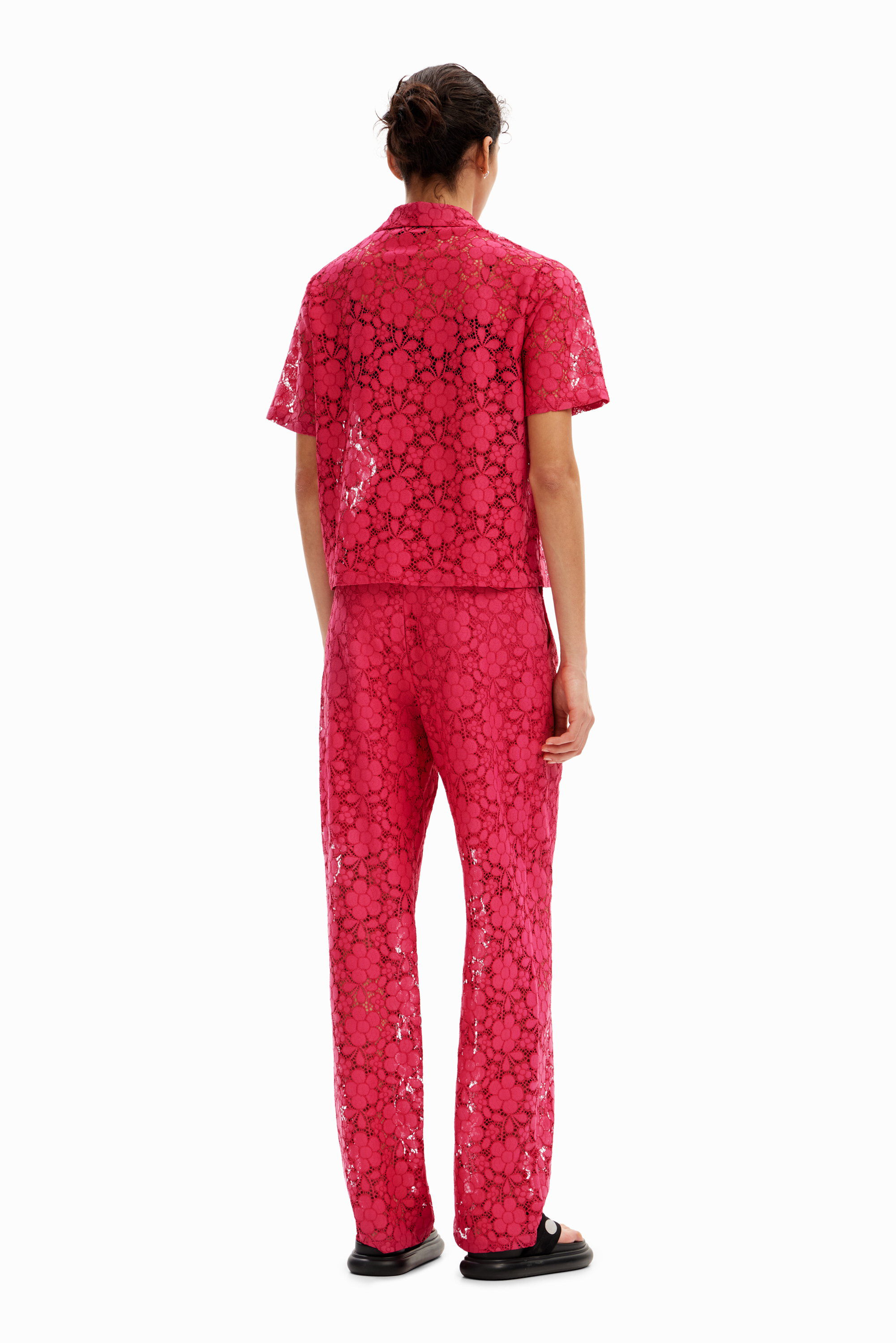 Shop Desigual Tailored Floral Lace Trousers In Red