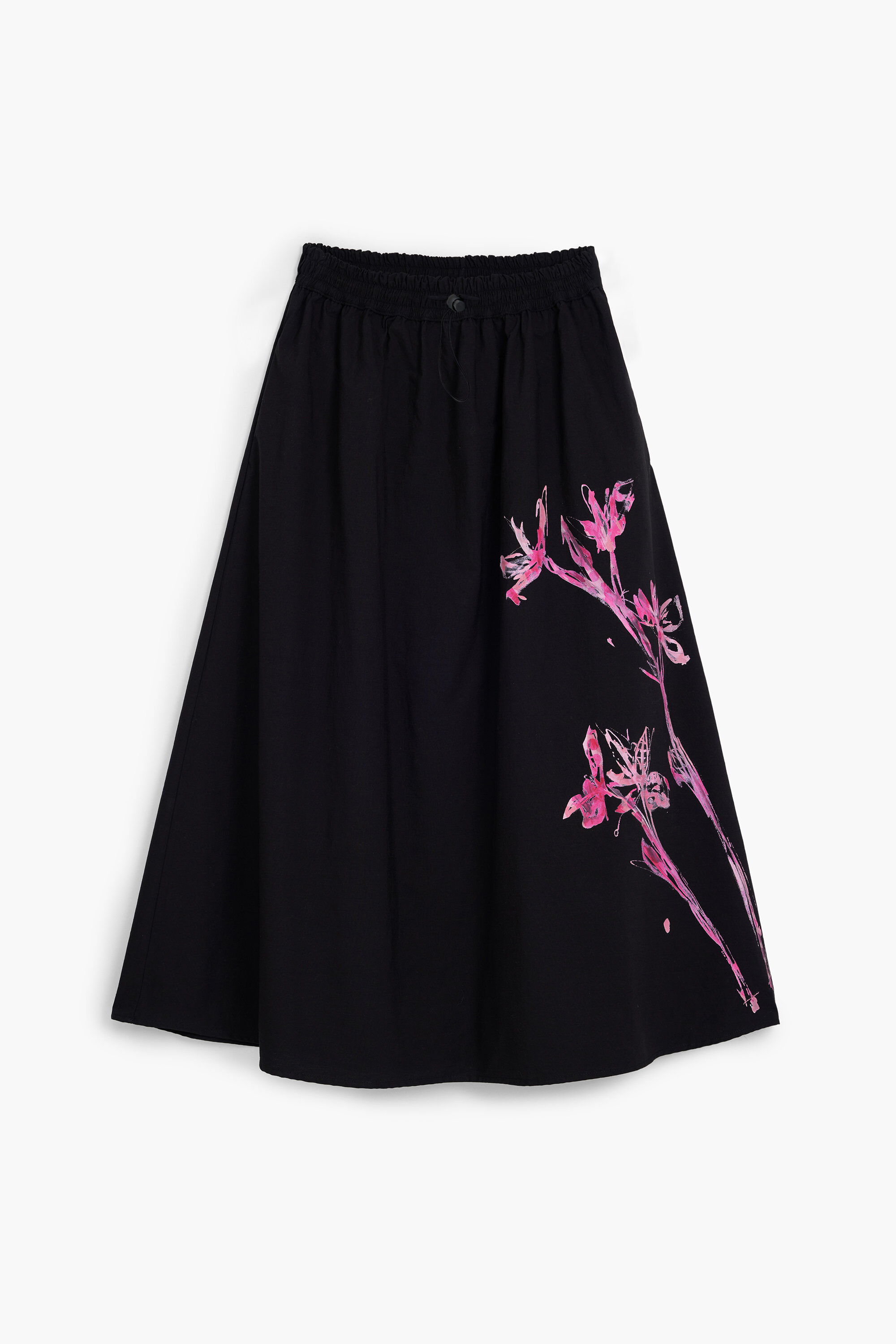 Desigual, Midirock mit Orchideenmuster, Baumwolle, Schwarz, S