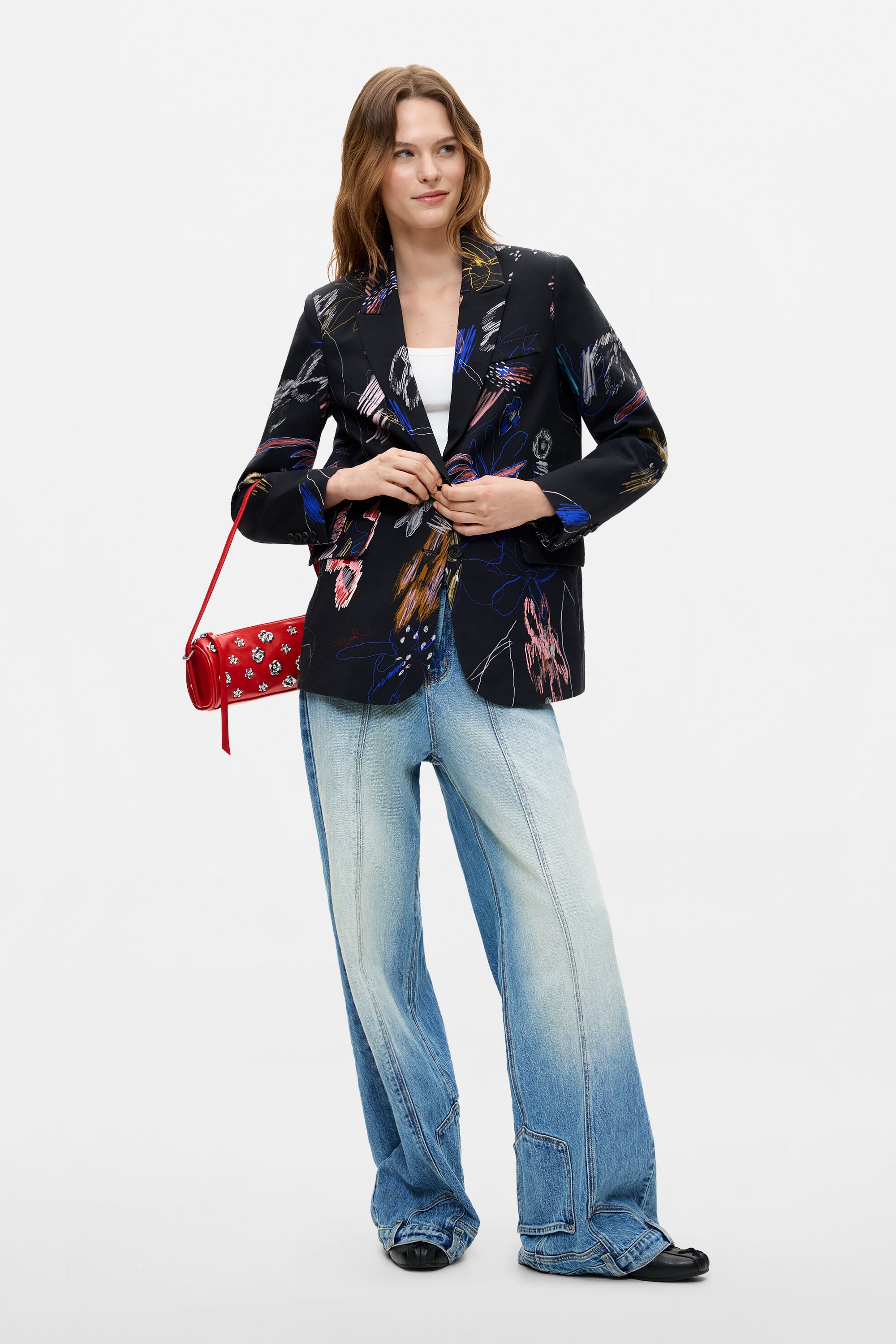 Blazer Estampado Floral, Mujer, Algodon, Negro,