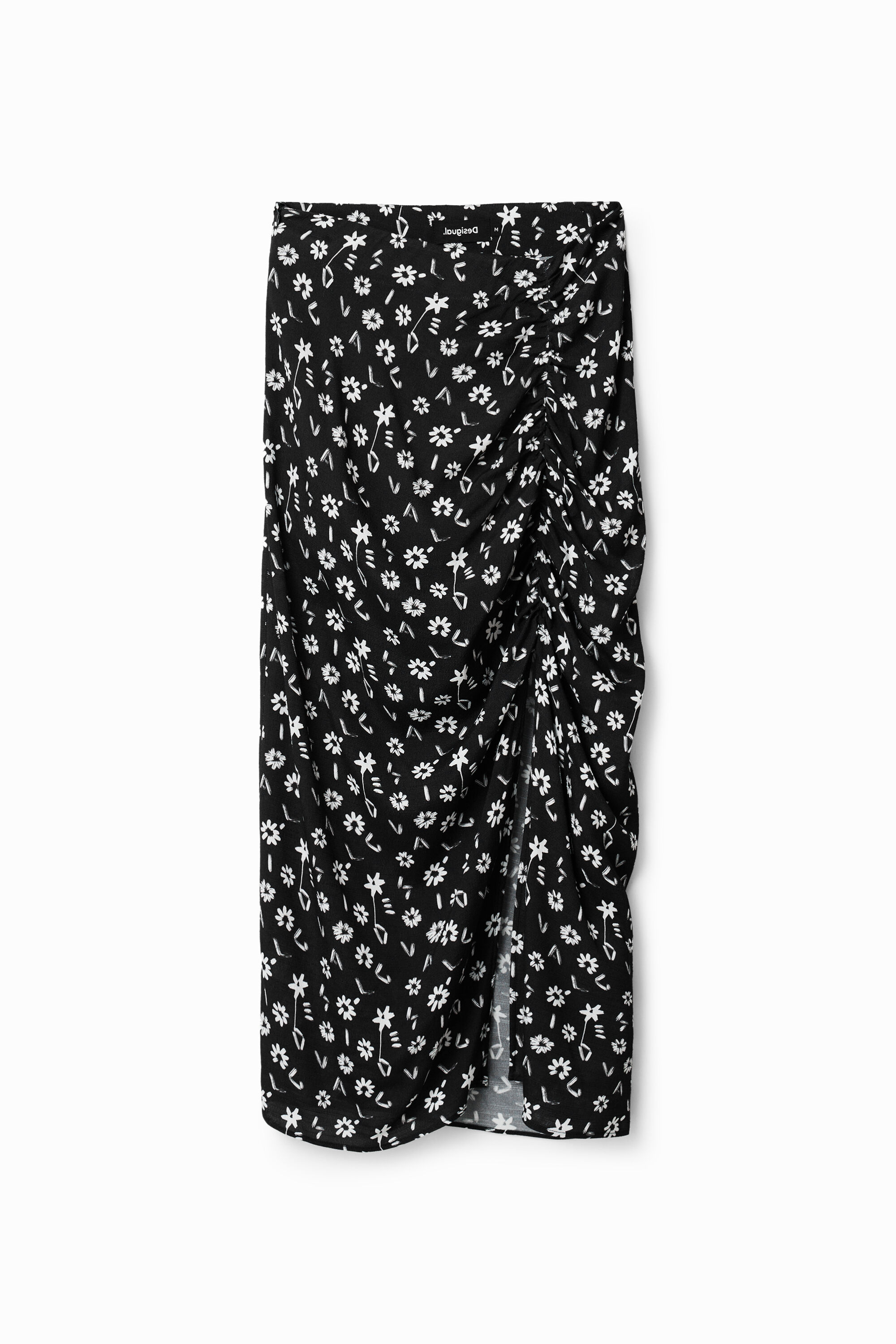 Desigual Floral Slit Midi Skirt In Black