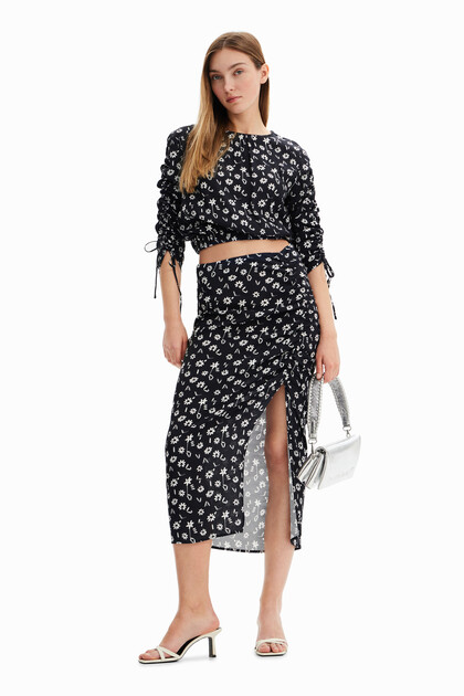 Floral slit midi skirt