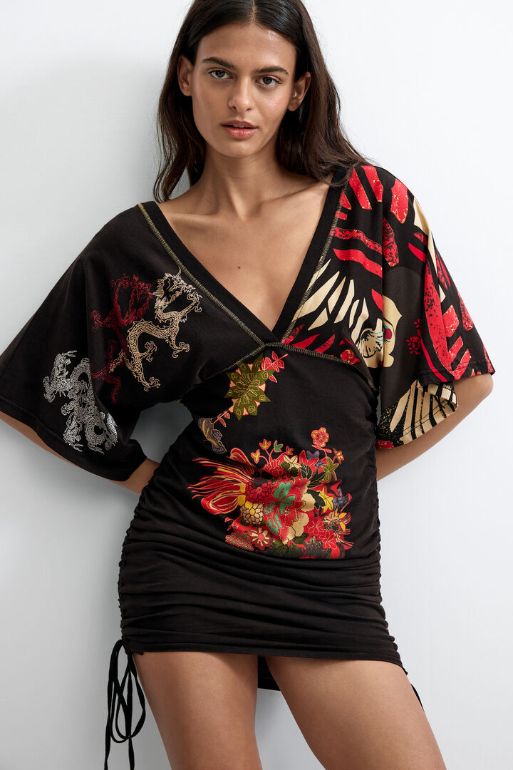 Vestido Estampado Escote Pico Vintage