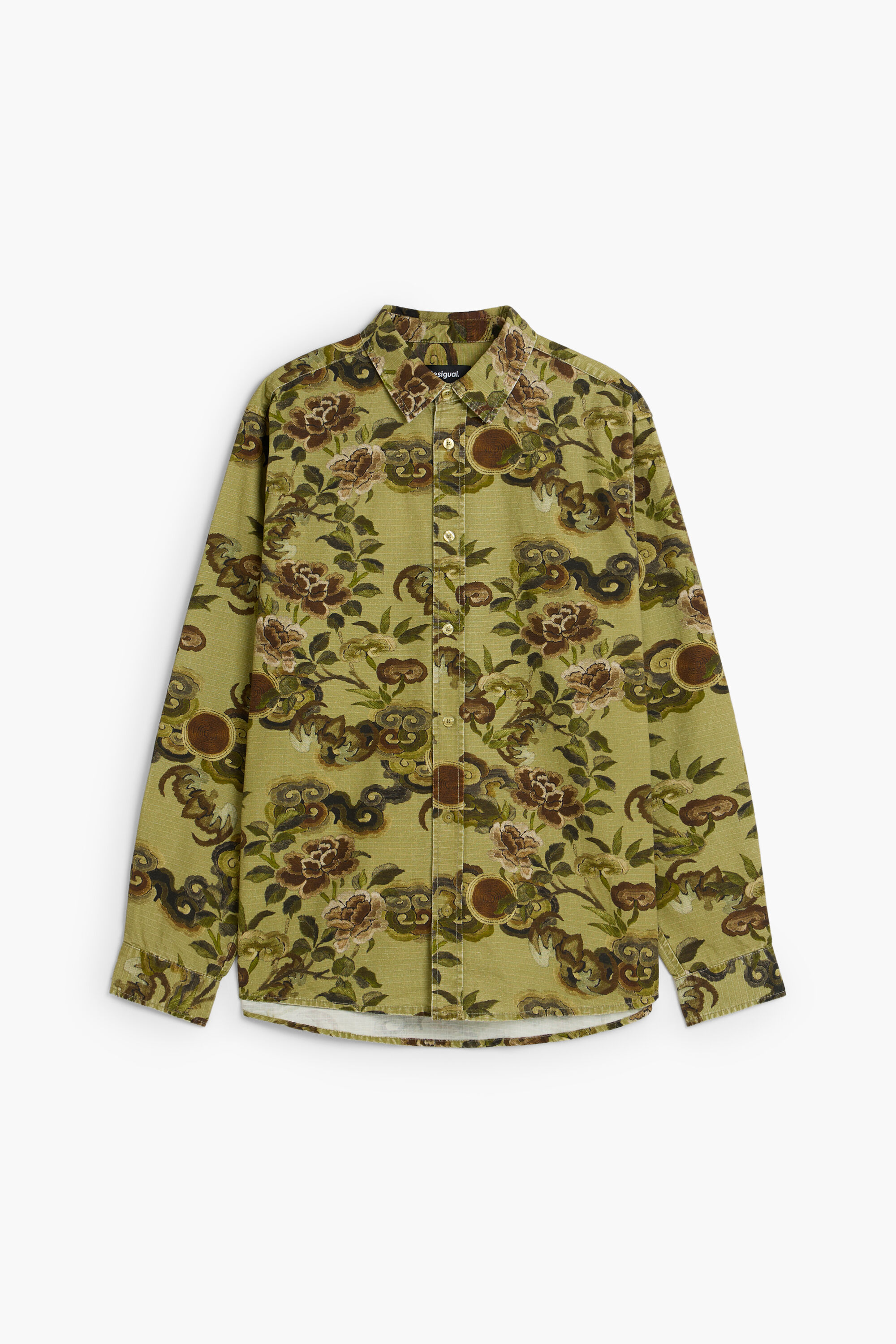 Desigual, Camisa Estampado Dragón, Hombre, Algodon, Verde