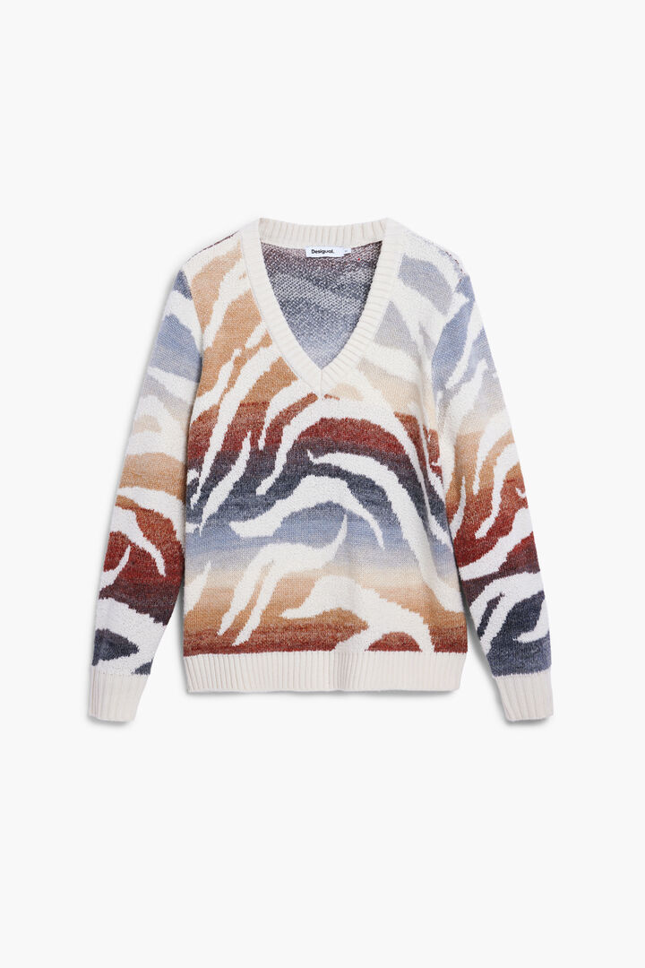Jersey zebrado cuello pico | Desigual