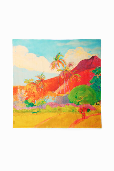Scarf with Gauguin landscape print. | Desigual