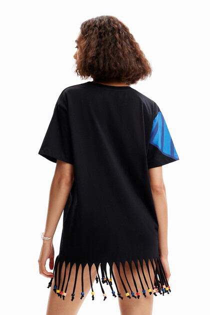 Oversize majica v tropskem stilu s perlami