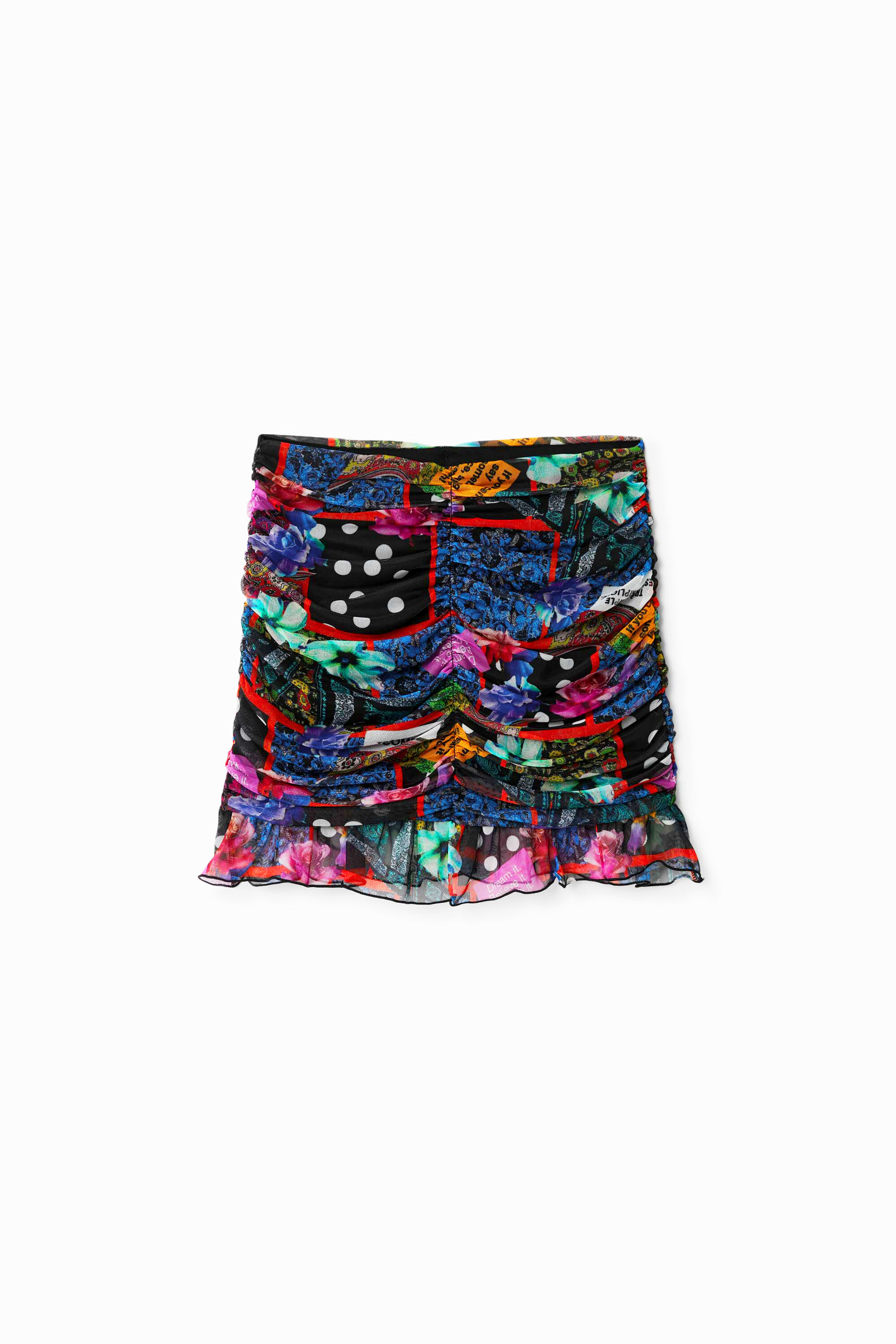 Draped digital patchwork mini skirt - MATERIAL FINISHES - XS
