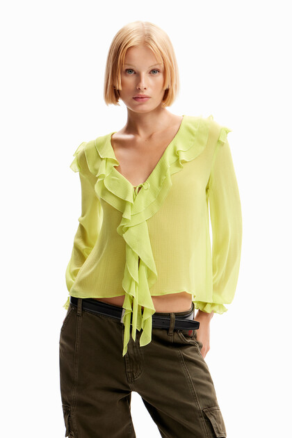 Blusa folhos laçadas