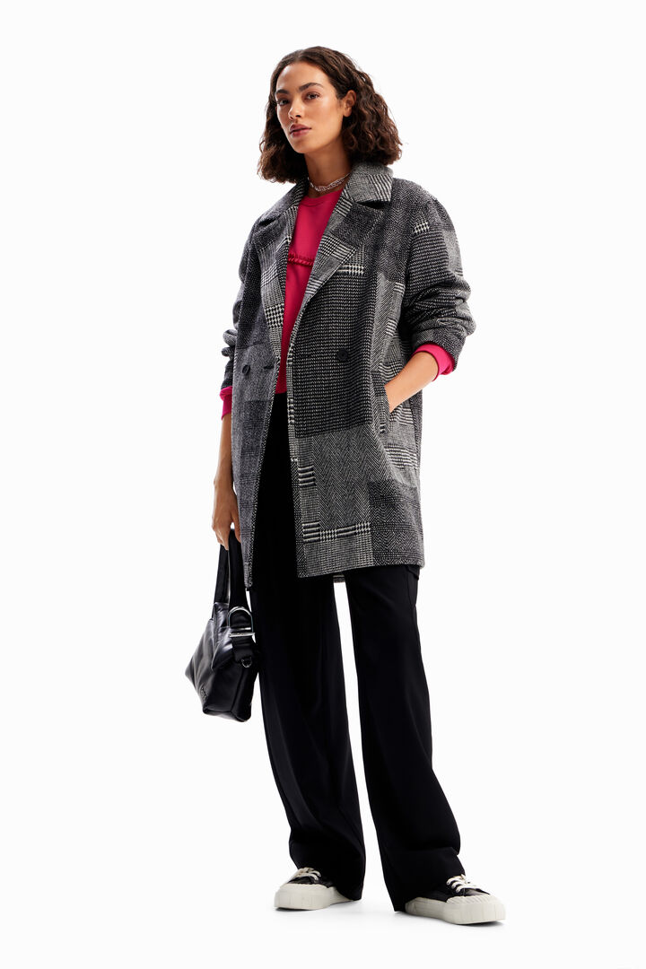 Tailored patchwork wool coat