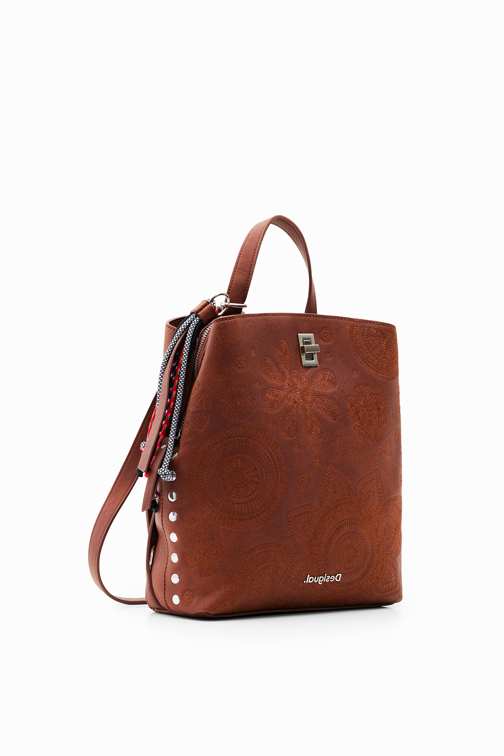 Desigual Small Leather Effect Backpack In Brown