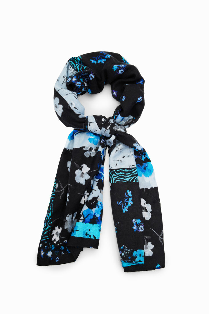 Rectangular patchwork floral foulard