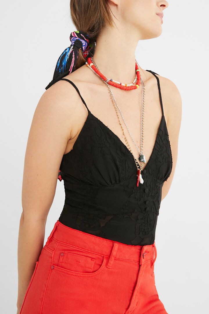 Embroidered bodysuit fine straps | Desigual