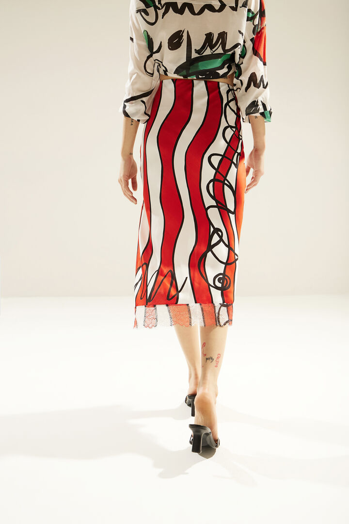Lingerie pencil skirt with red waves | Desigual