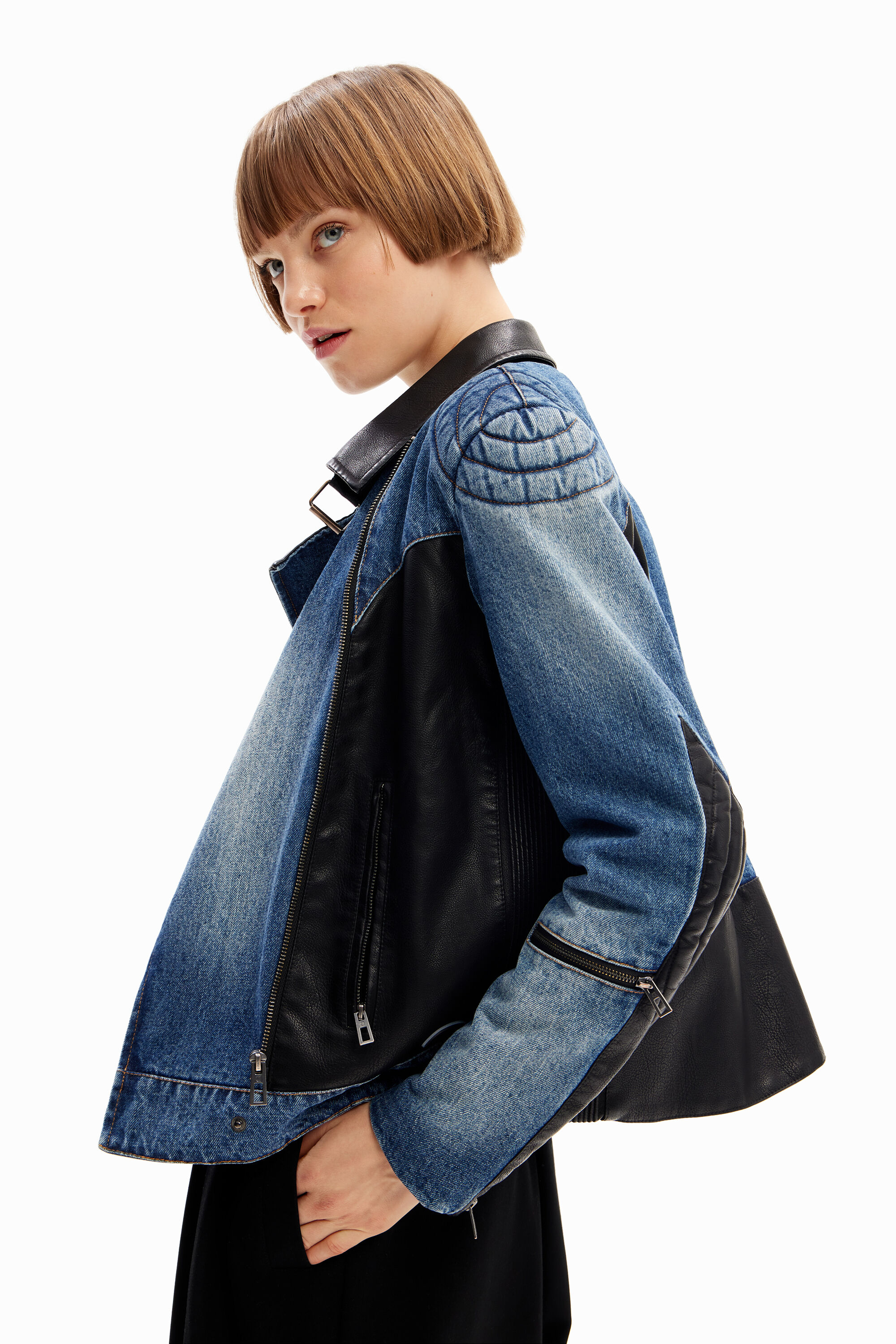 Ladies denim biker jacket hot sale