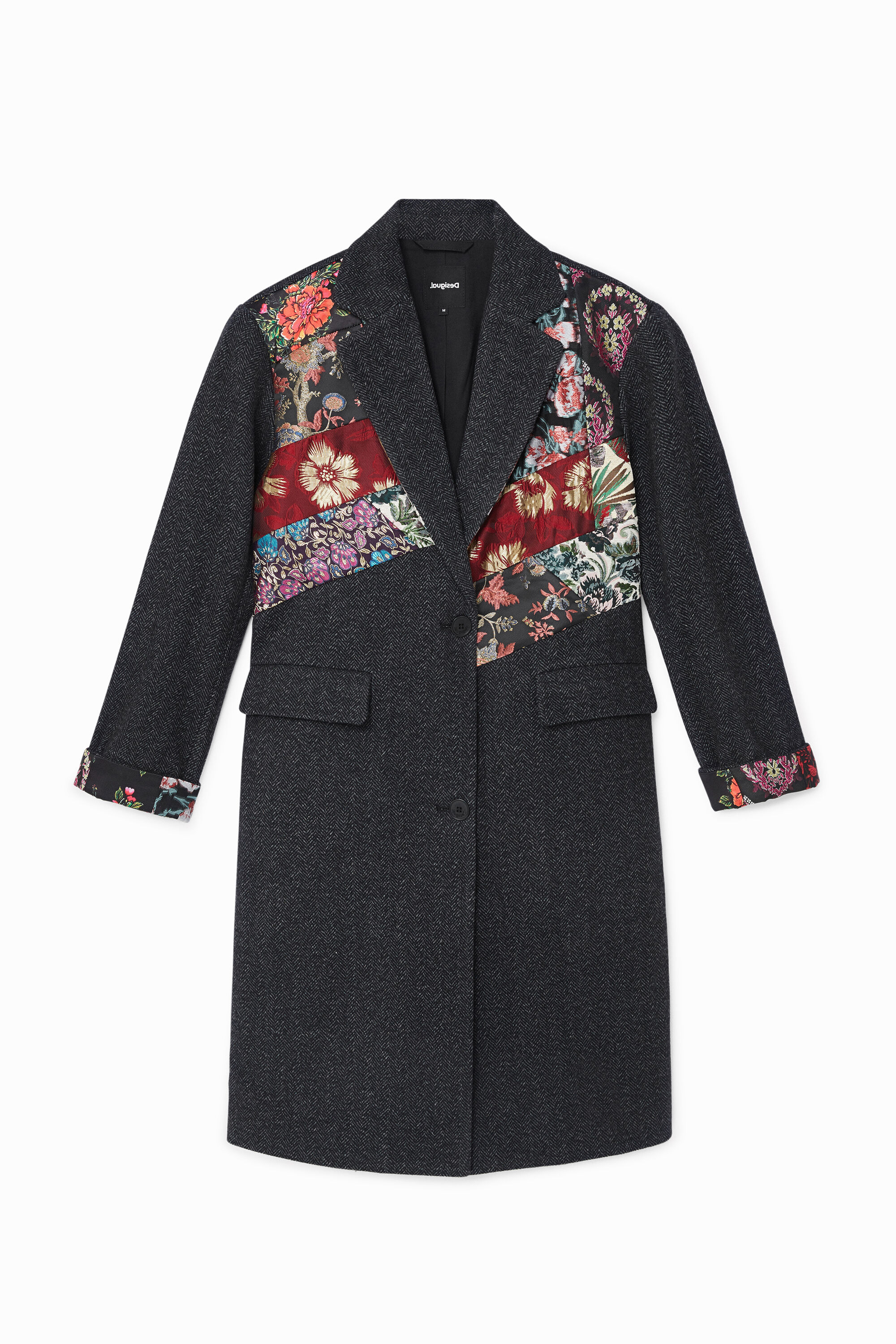 Loose cloth floral patch coat - BLACK - M