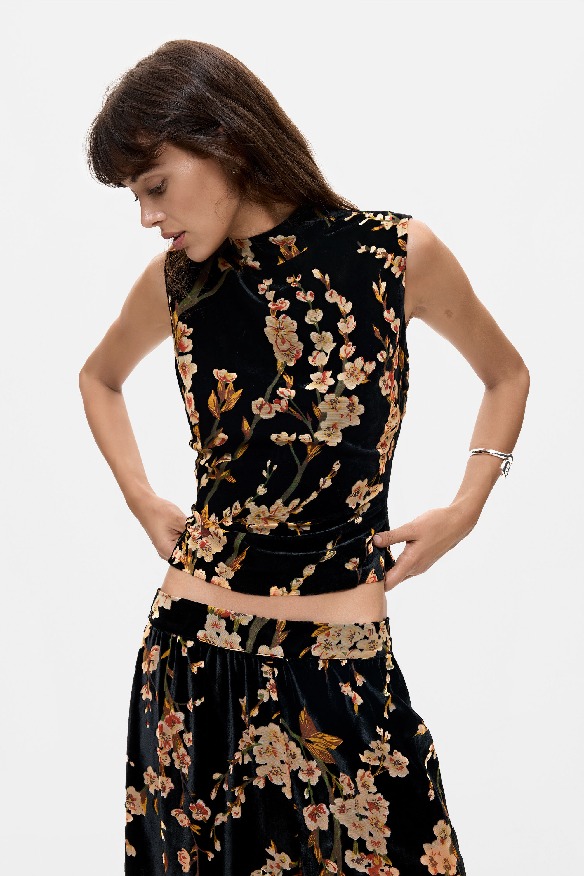 Desigual, Blusa Estampada Flores, Mujer, Negro, L