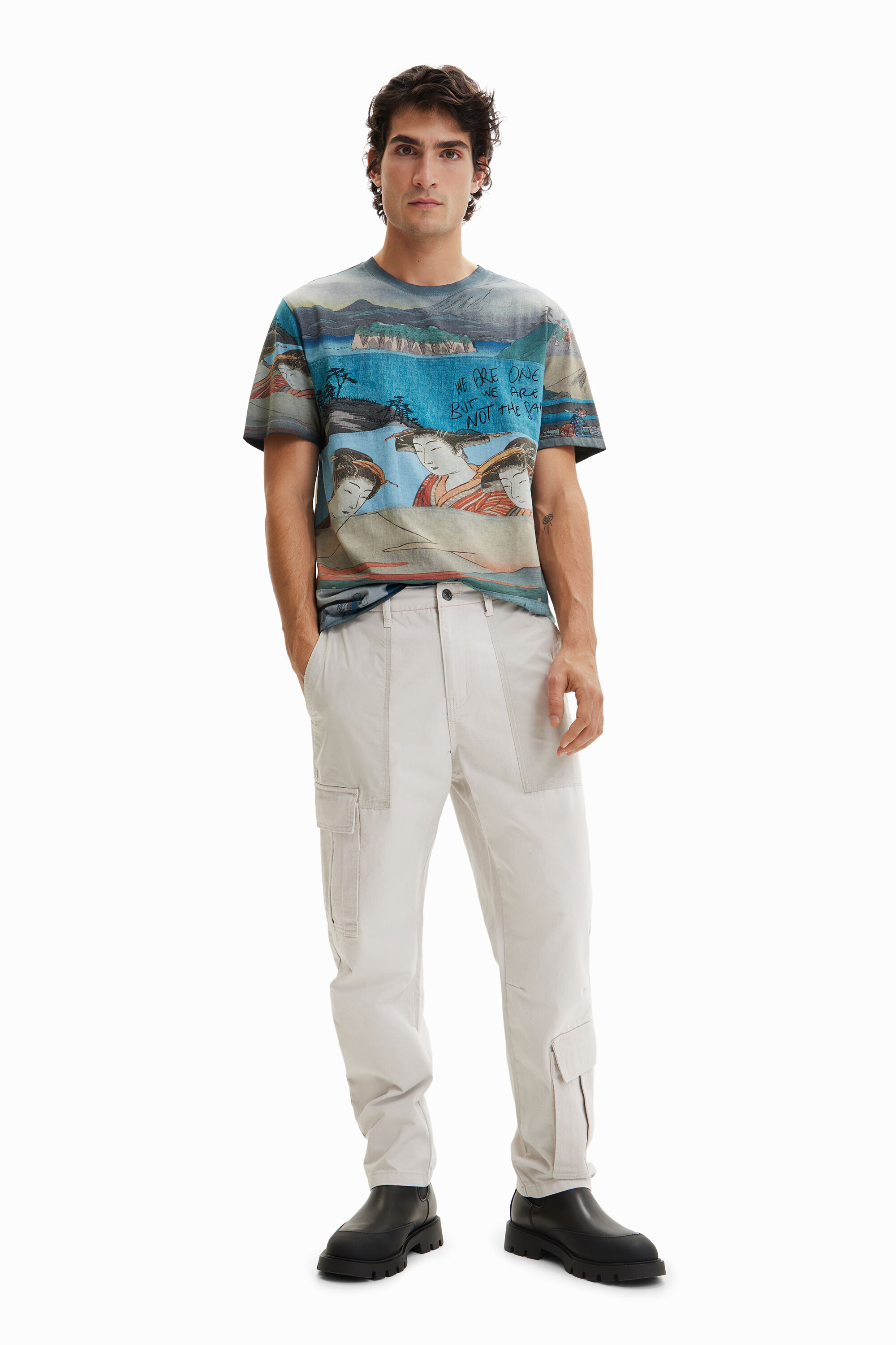Desigual Patchwork Cargo Trousers In White