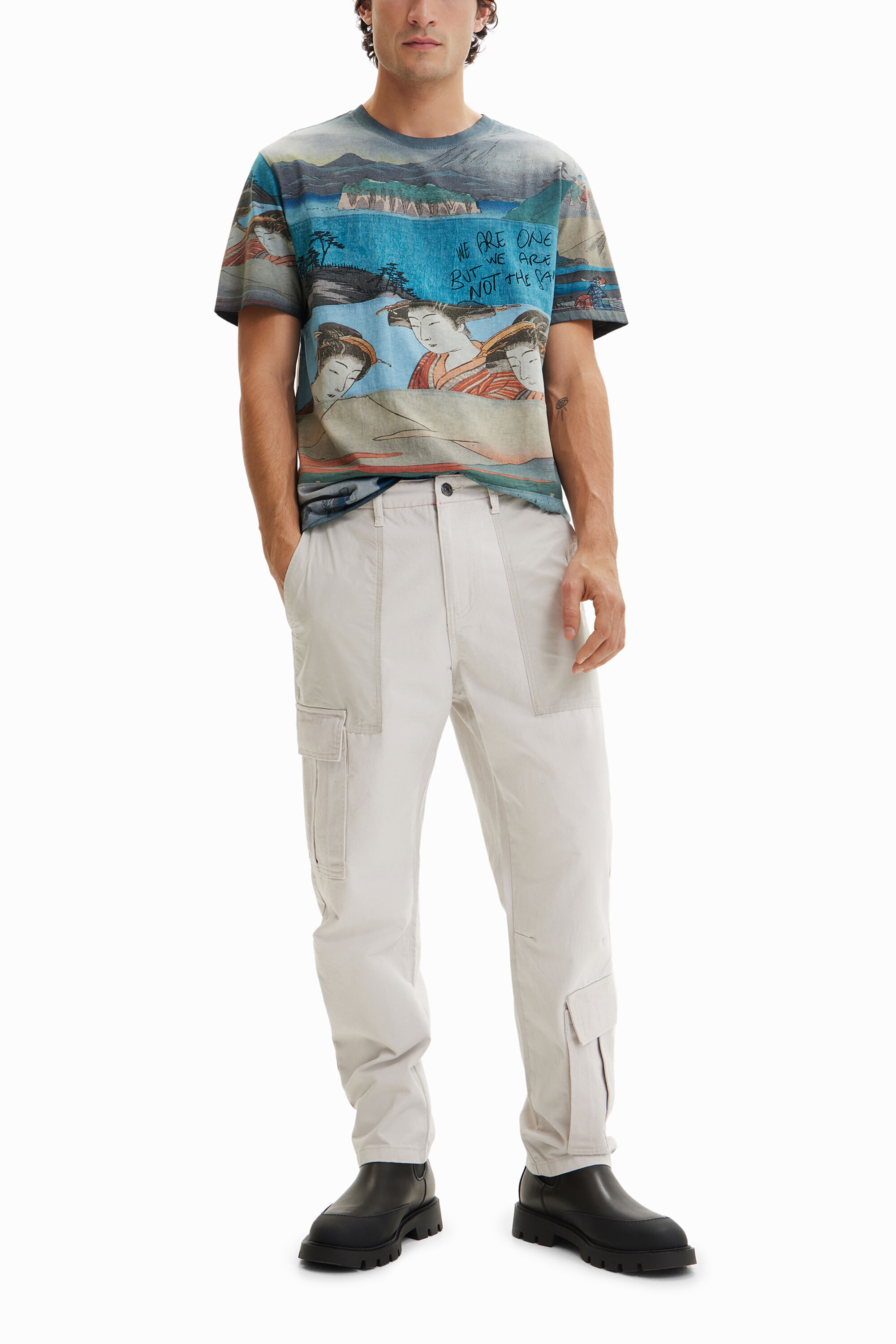 Desigual Patchwork Cargo Trousers In White