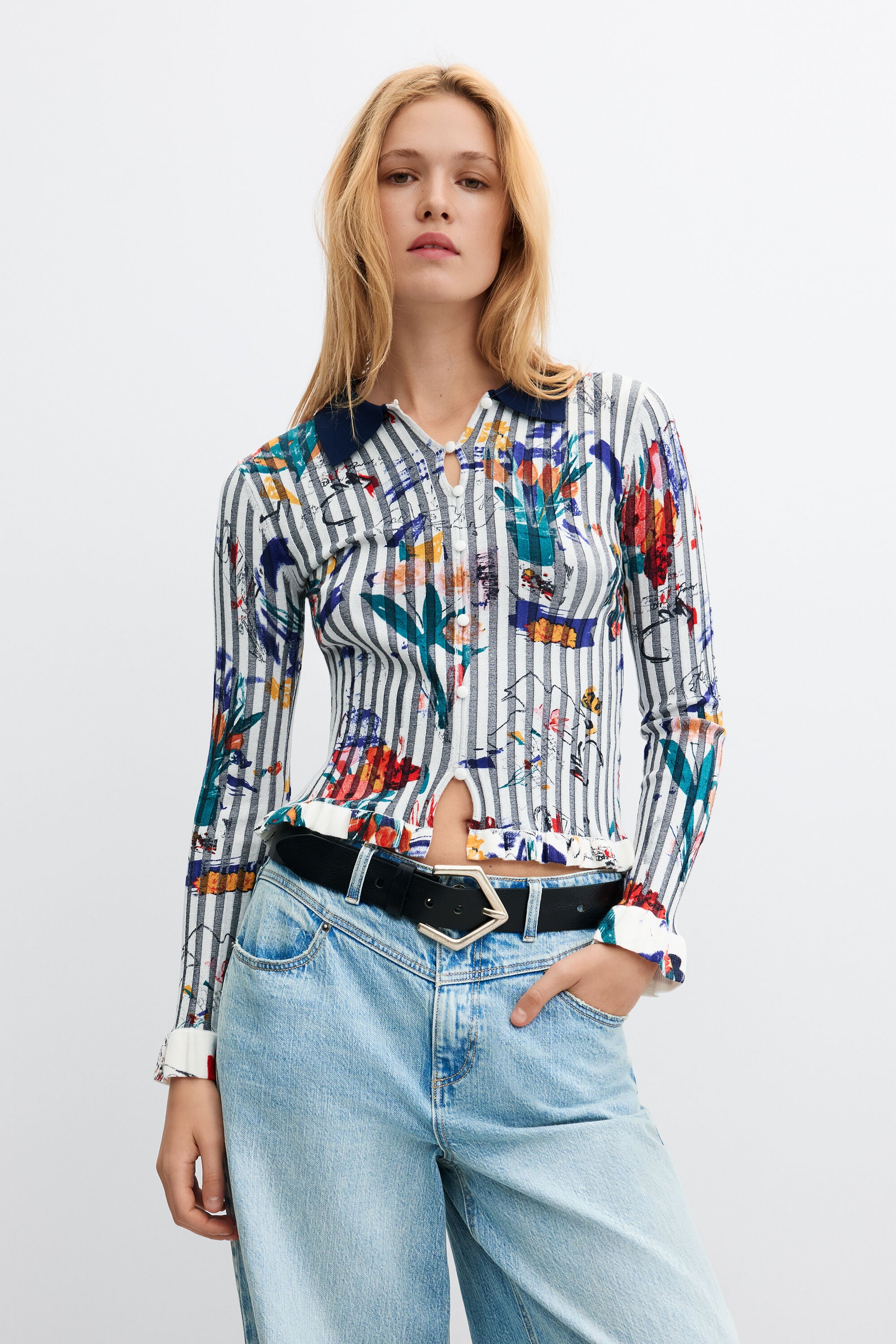 Bloementrui met overhemdkraag - WHITE - XL