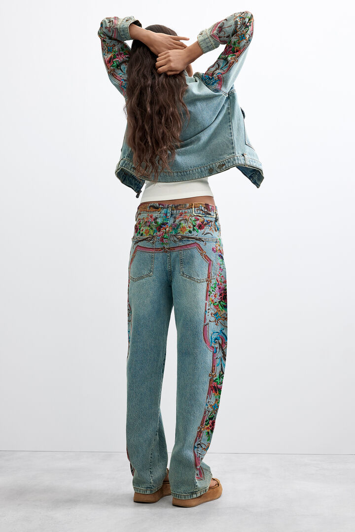 Printed denim trousers