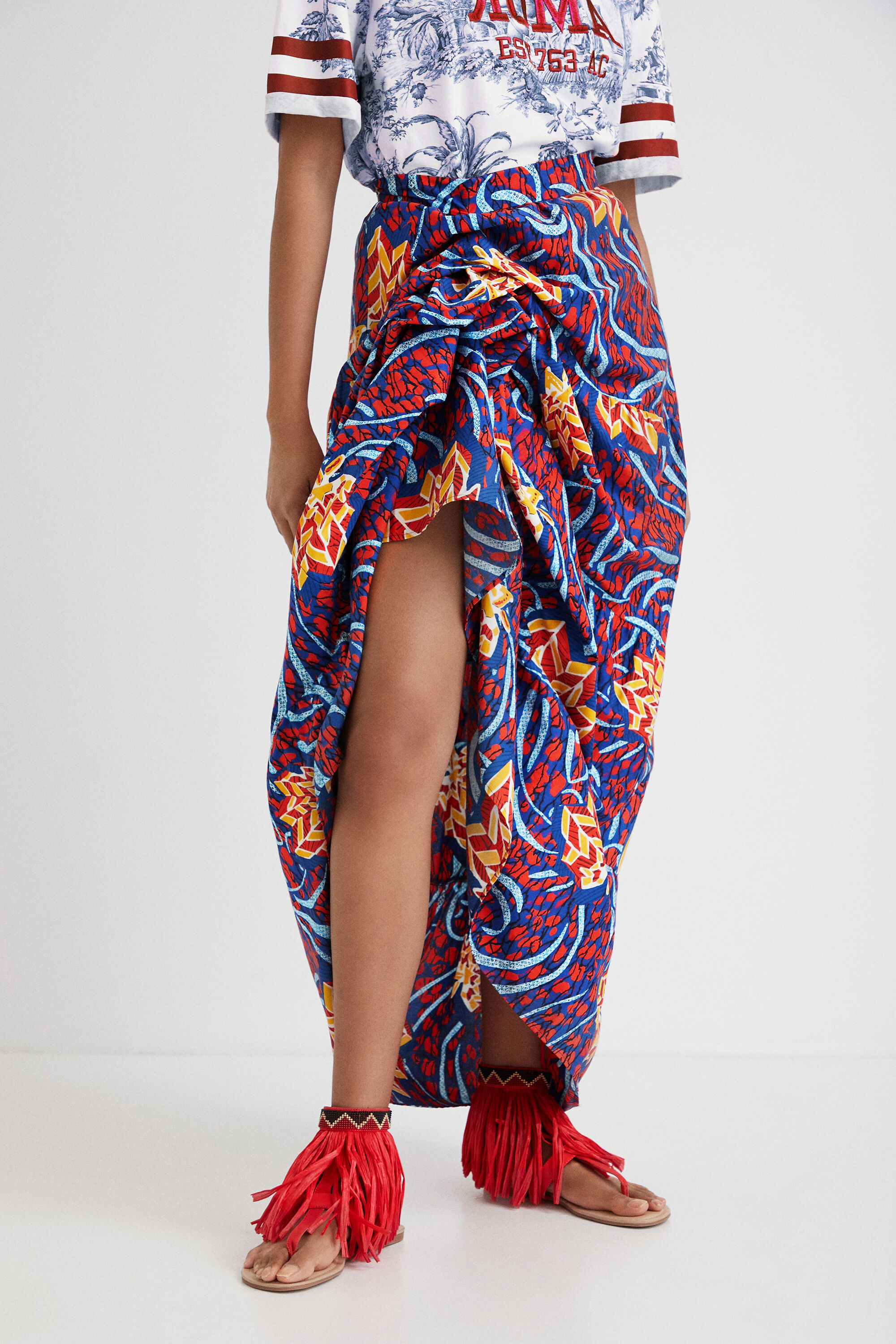 Shop Desigual Stella Jean Multiposition Long Skirt In Red