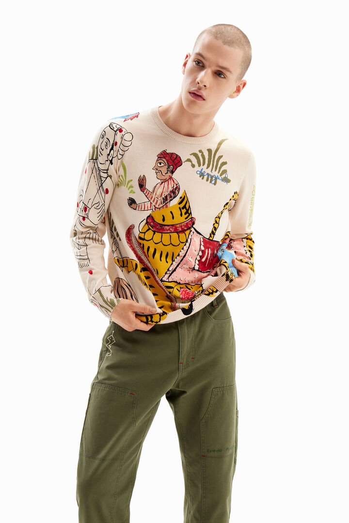 Straight long pants with embroidery. | Desigual