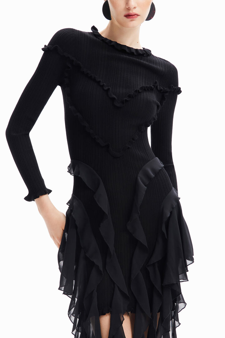 María Escoté ribbed ruffle dress | Desigual