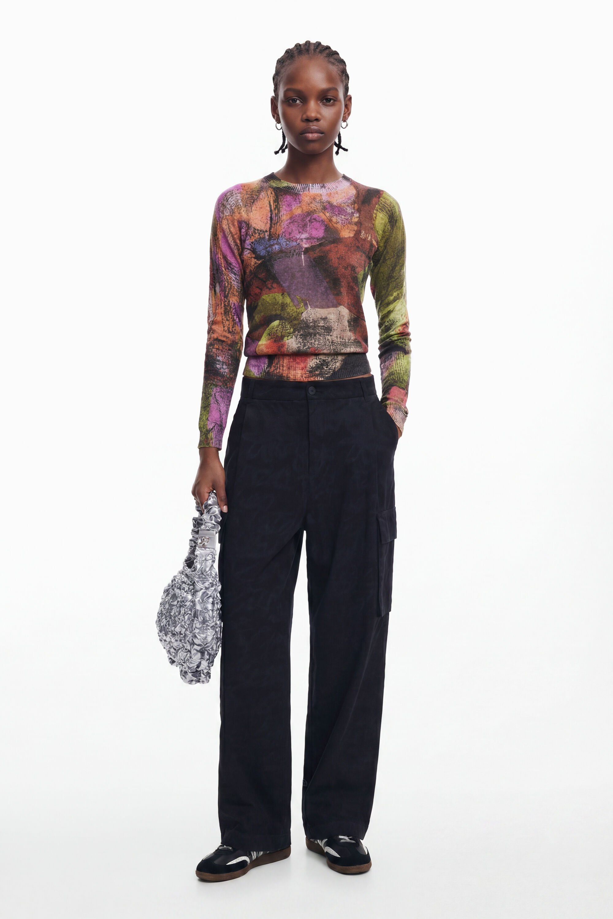 Desigual, Pantalones cargo estampado M. Christian Lacroix, Algodon, Negro