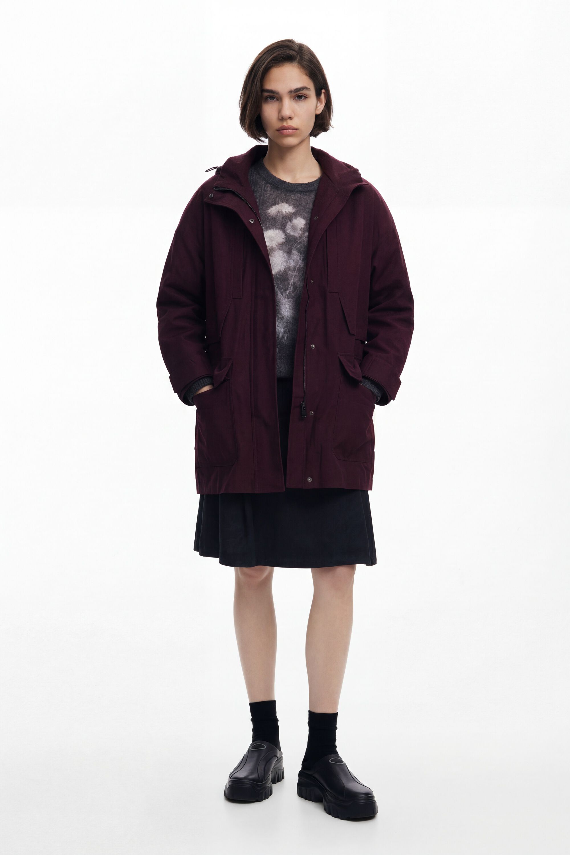Desigual Donna Rosso Giacca Lunga Con Toppe Piccolo