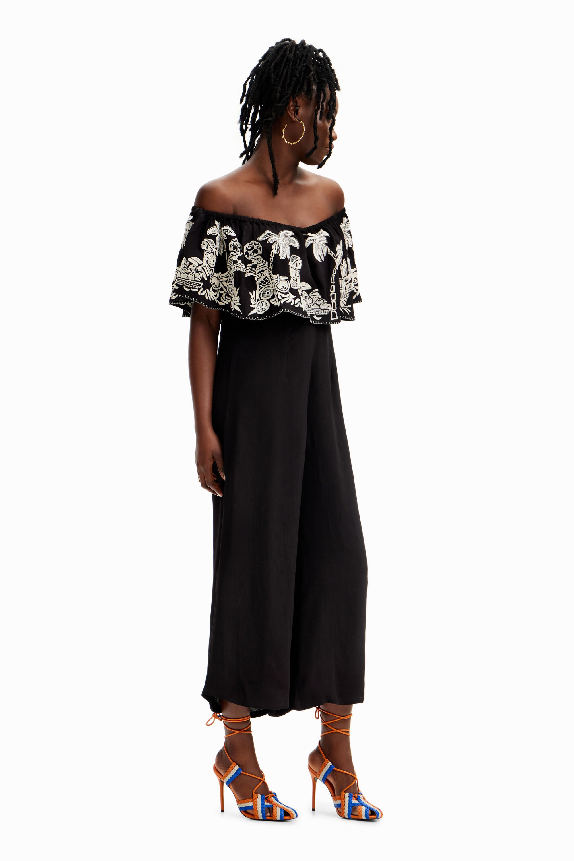 Shop Desigual Stella Jean Palm Midi Jumpsuit In Black