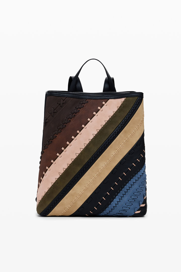 Middelgrote rugzak met leerlook en stiksels