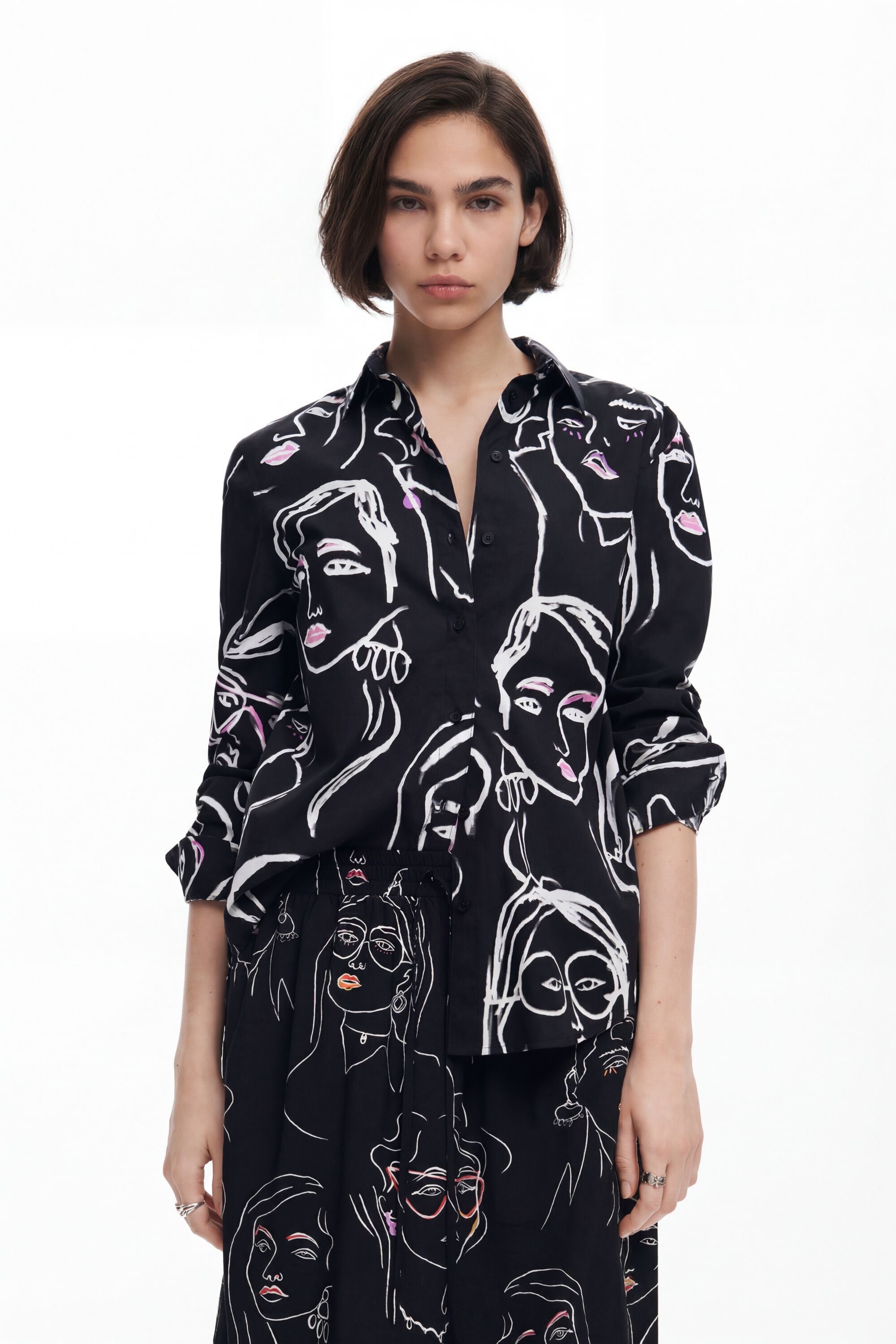 Desigual Women's Black Face Print Shirt, Cotton, L