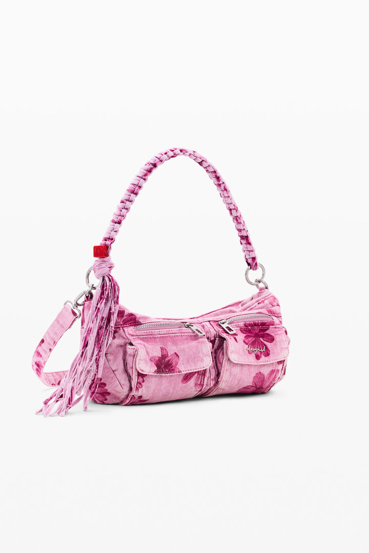 Medium denim bag with flowers | Desigual