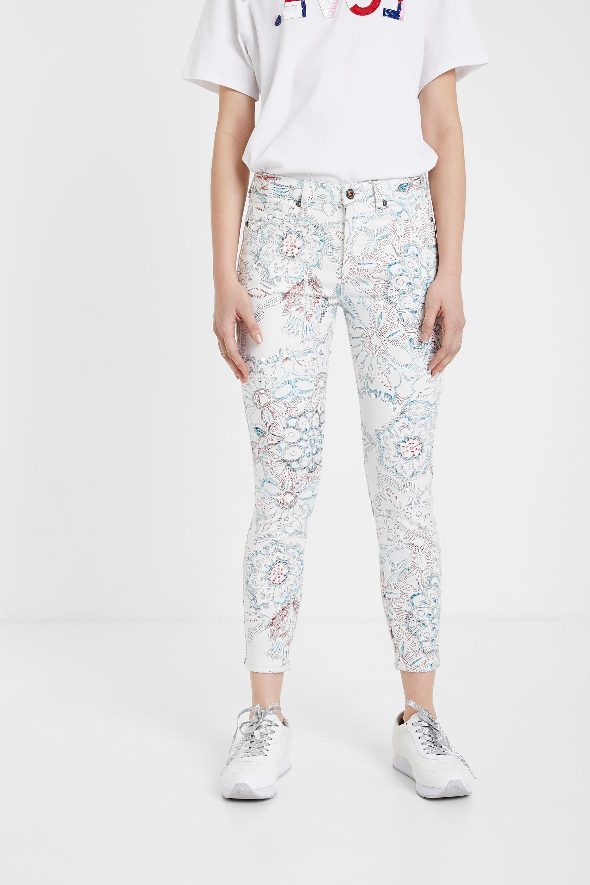 Skinny floral trousers - WHITE - 38