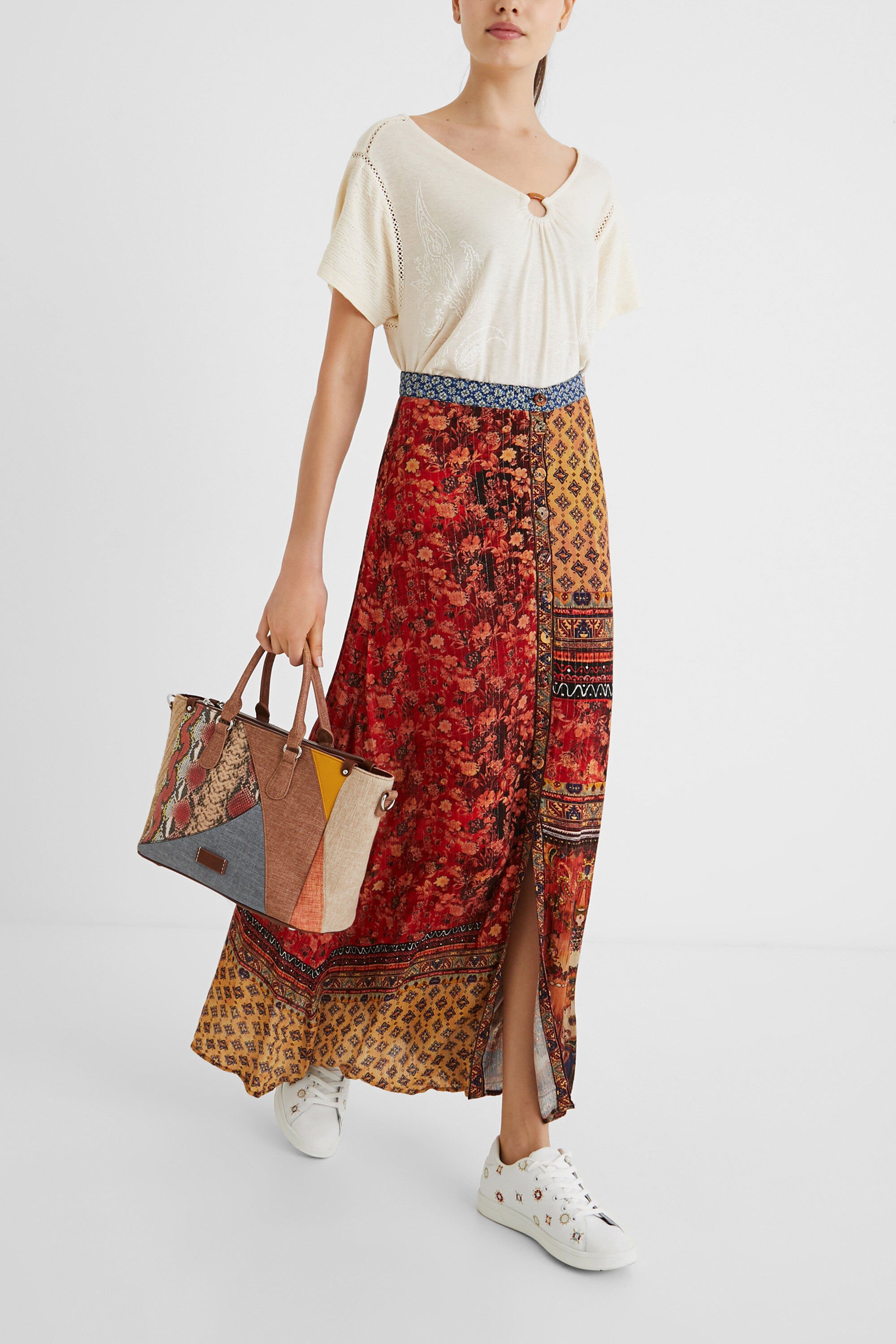 Falda larga desigual shop