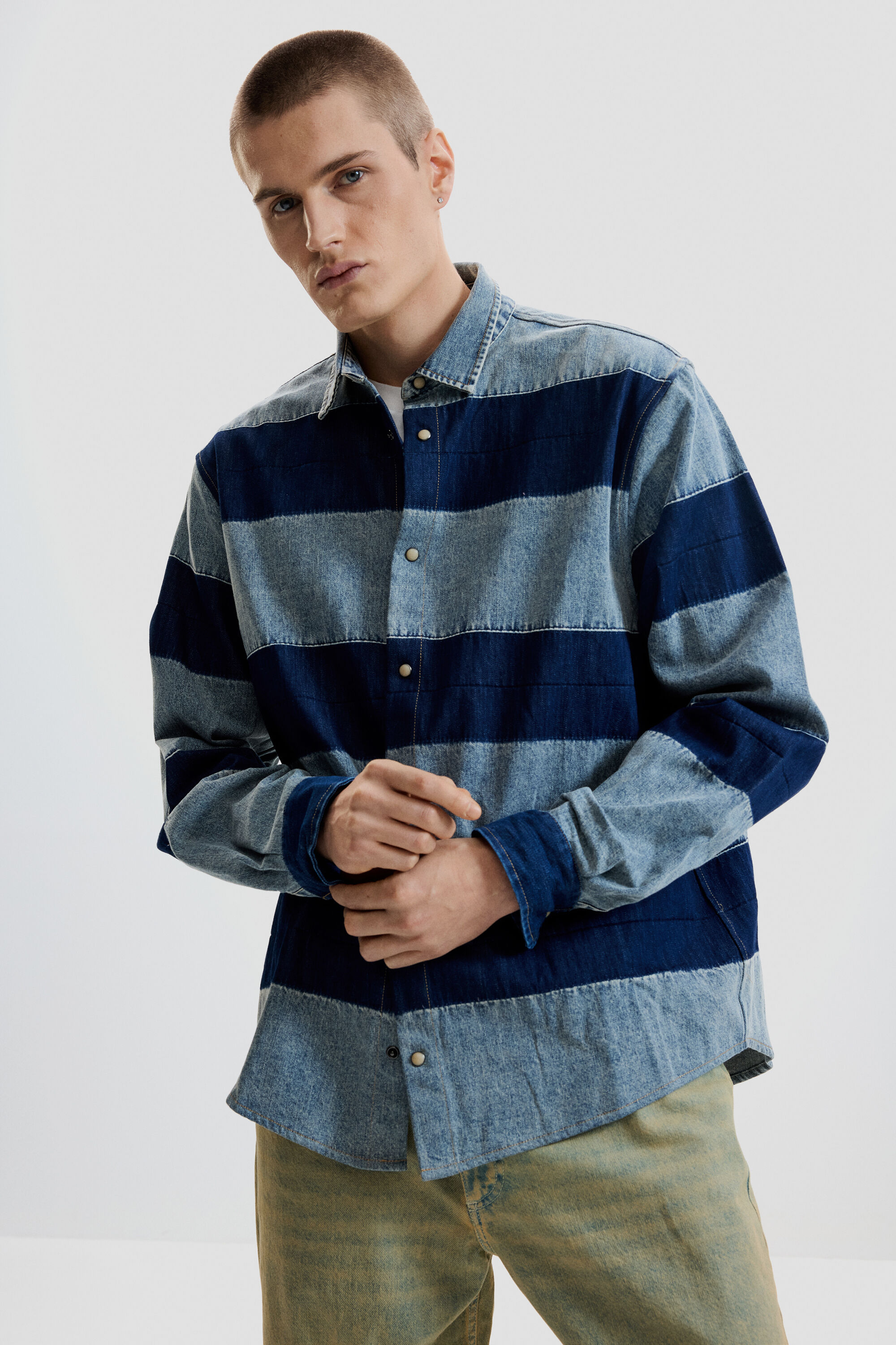CAMICIA DI JEANS A RIGHE - BLUE (S)
