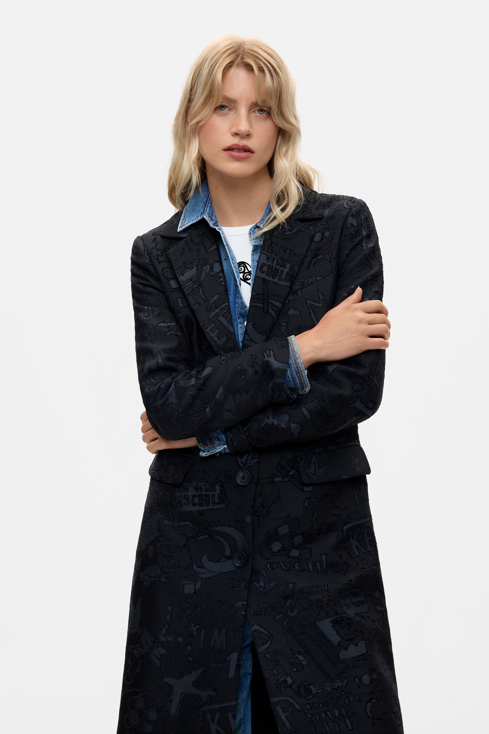 Rechte jacquardjas - BLACK - XS