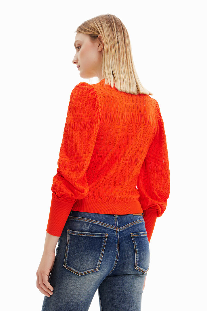 Openwork pullover with balloon sleeves | Desigual