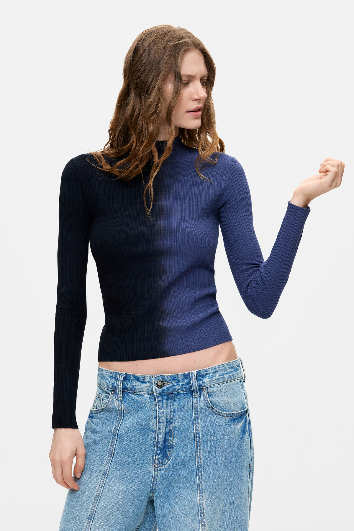 バイカラーニットリブセーター 青 女性用 I Desigual.com