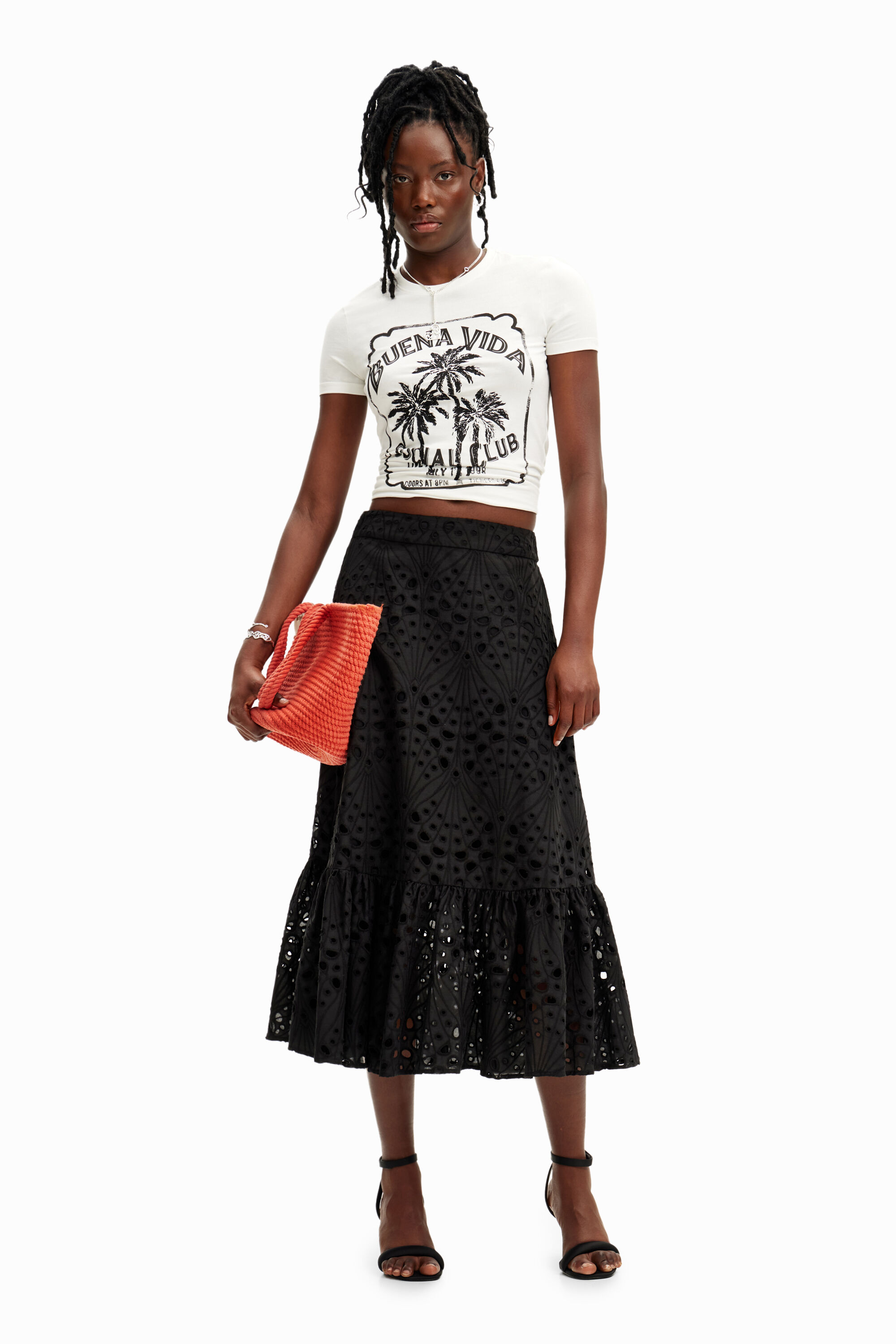 Shop Desigual Stella Jean Plain Midi Skirt In Black