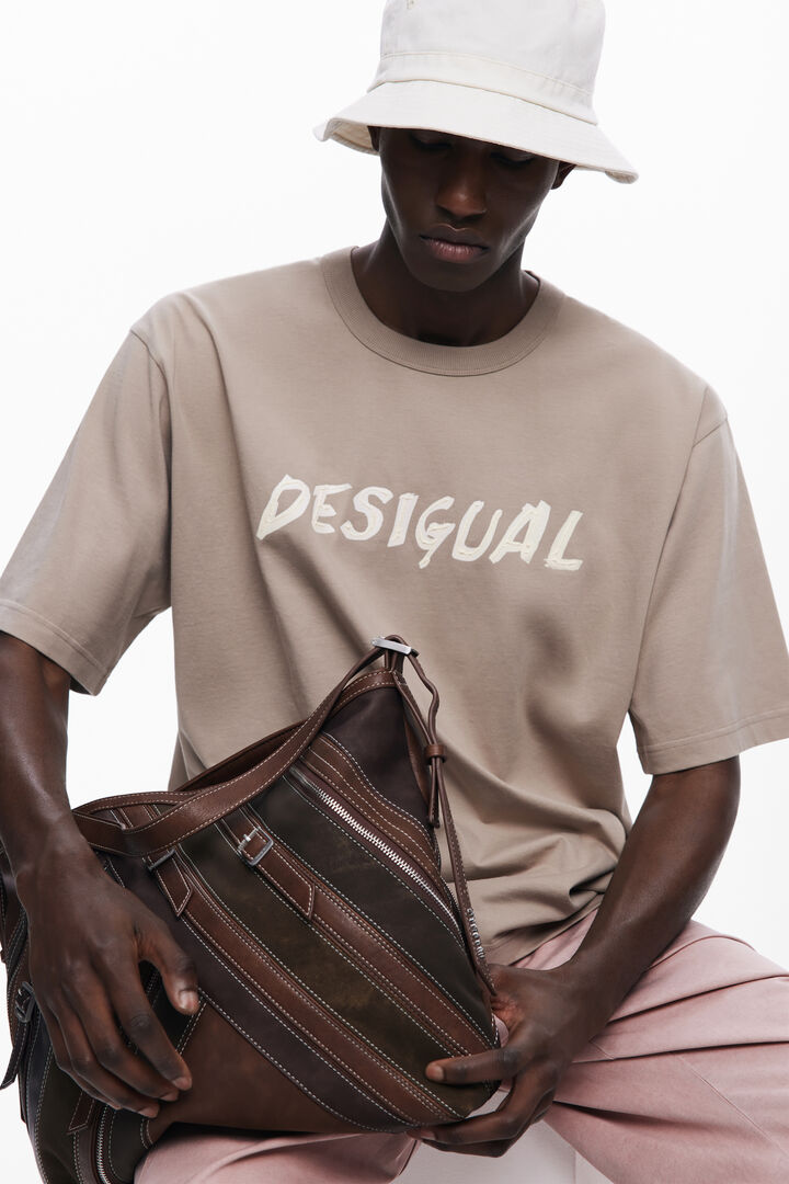 Camiseta de manga curta com logotipo em textura | Desigual
