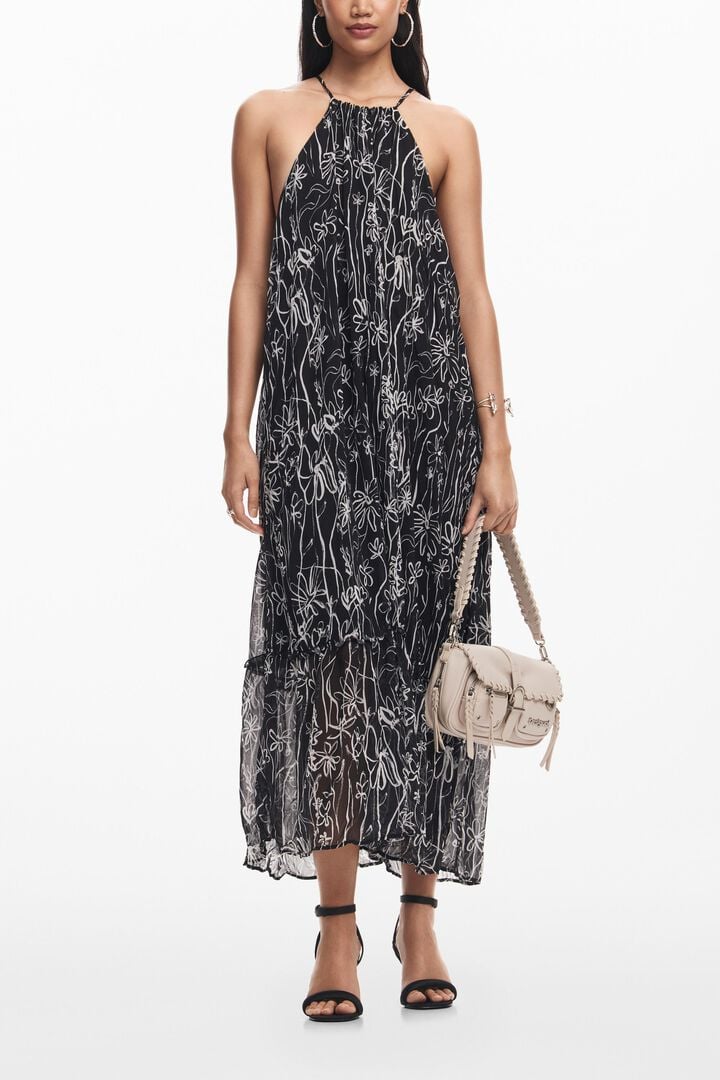 Halter dress with floral illustrations | Desigual