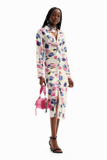 Vestit midi camiser frunzit | Desigual