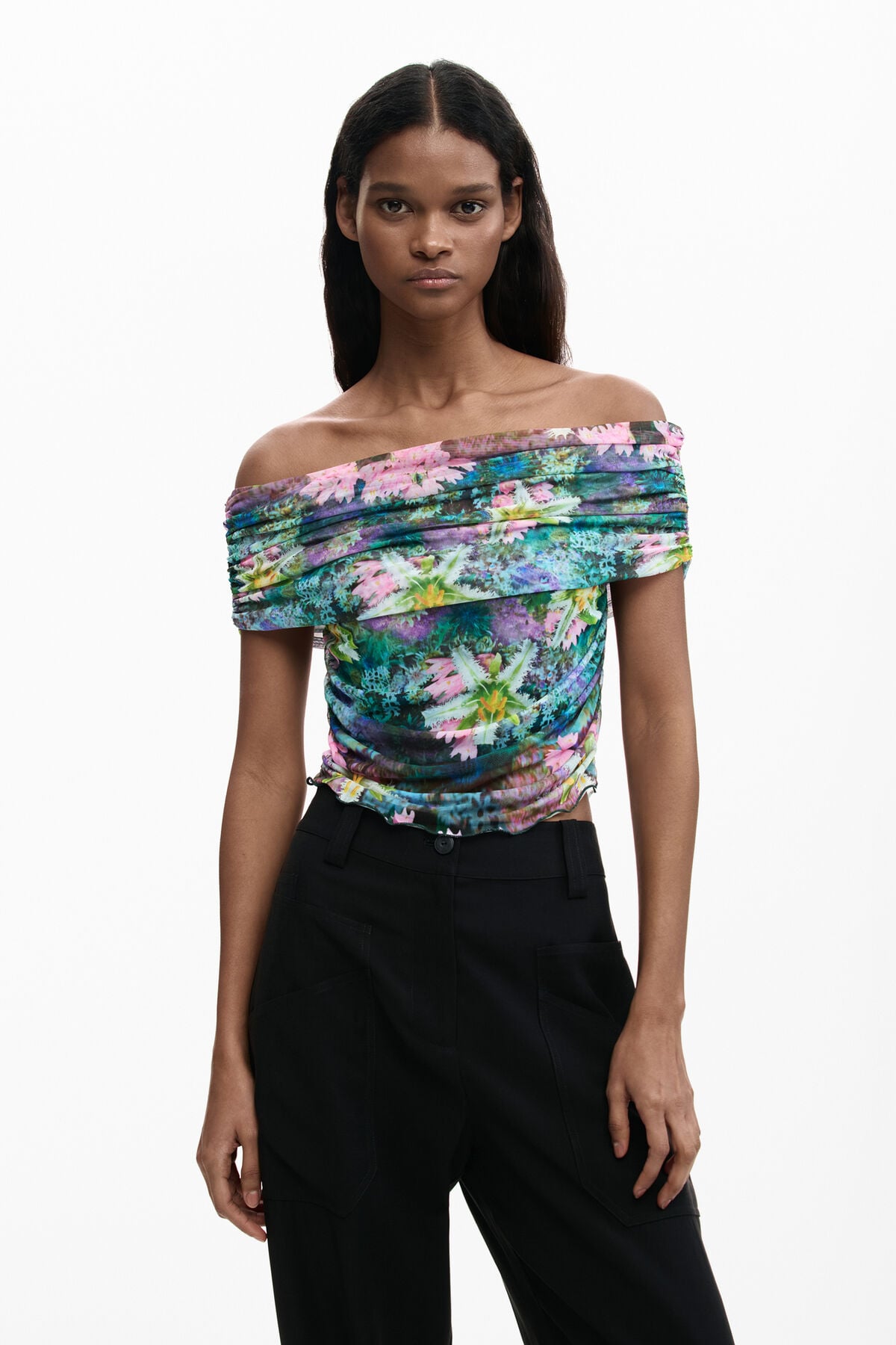 ボートネックの花柄Tシャツ マルチカラー 女性用 I Desigual.com