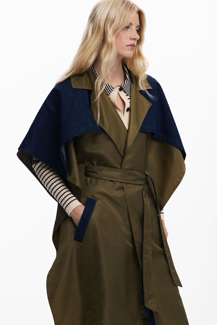 Poncho estilo trench bimateria