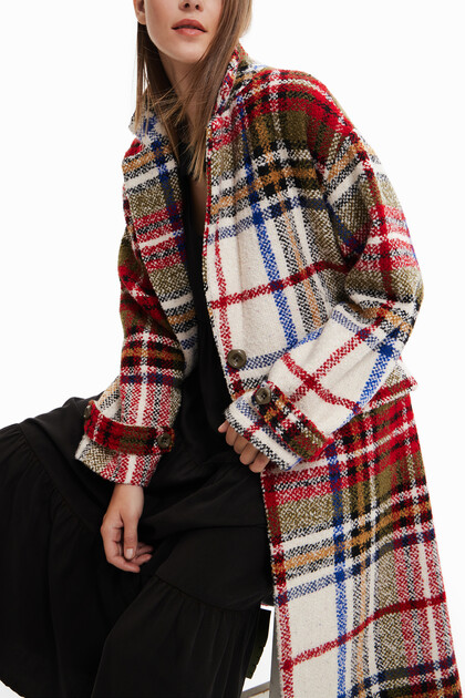 Long tartan wool coat