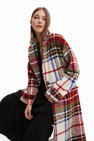 Abrigo largo tartán lana | Desigual