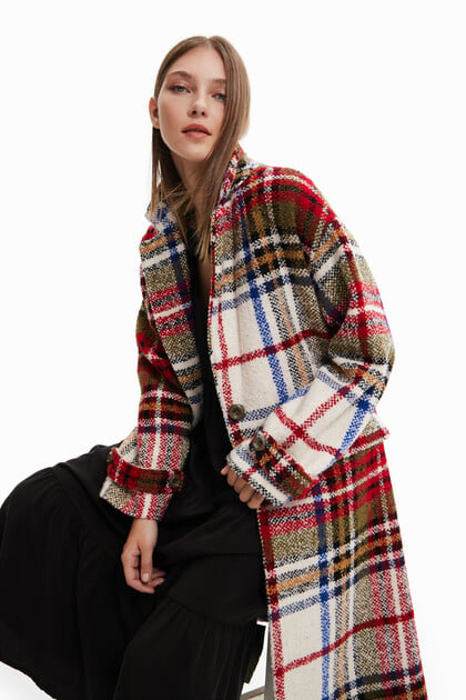 Cappotto lungo in tartan di lana